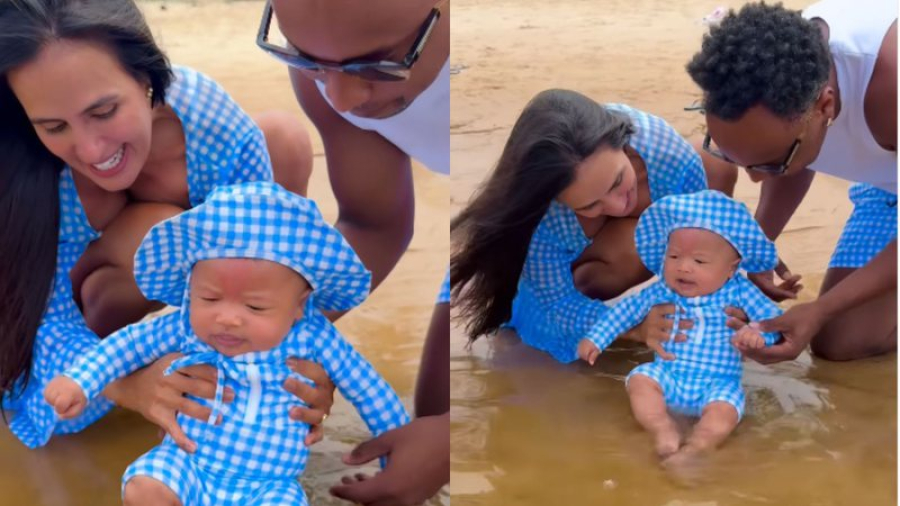 Carol Peixinho encanta a web ao compartilhar primeira ida do filho com Thiaguinho na praia; veja
