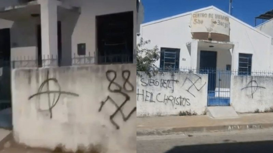 Centro de umbanda é alvo de vandalismo com símbolos nazistas no interior da Bahia